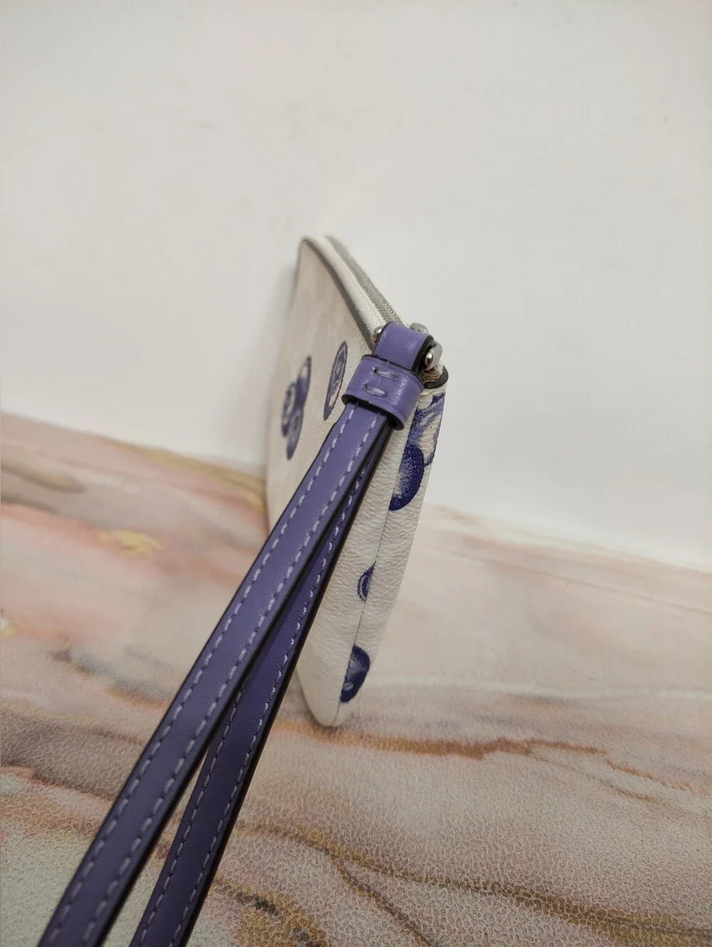 Coach Corner Zip CR817 Wristlet In Signature Canvas With Blueberry Print